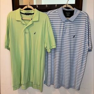 Nautica Men’s Cotton Polos Size XXL Green/Blue-White Stripe